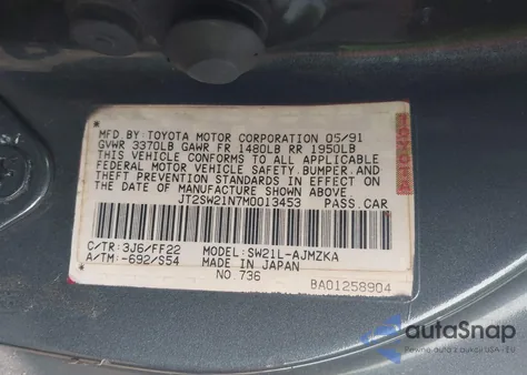 1991 Toyota Mr2 Sport Roof from USA, damaged, VIN JT2SW21N7M0013453